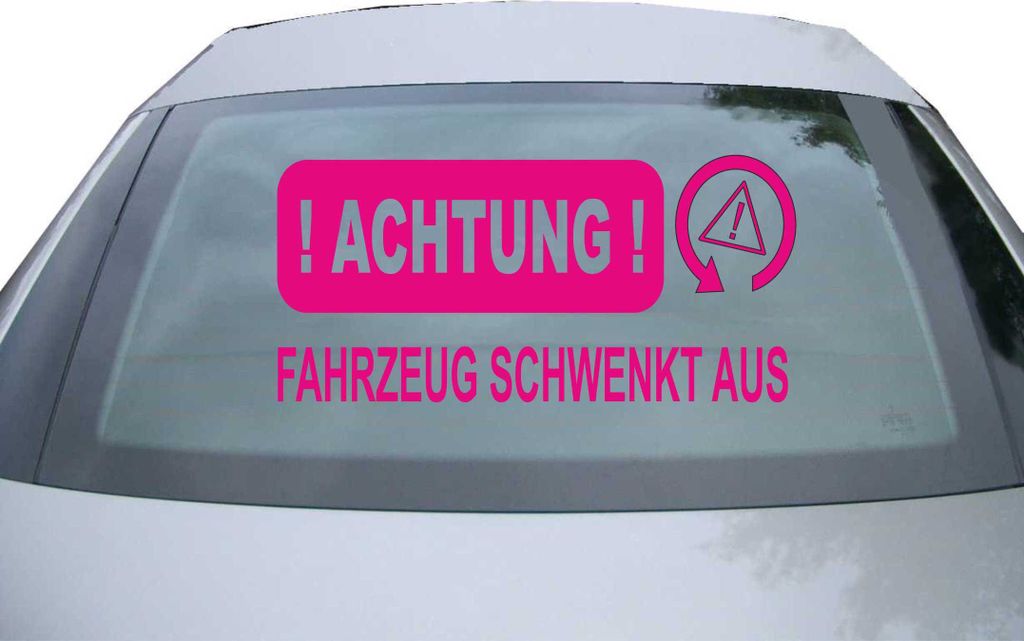 Indigos UG - Aufkleber Heckscheibe & Motorklappe DE6137 - pink - 600x285 mm - achtung! fahrzeug schwenkt aus - Auto Scheiben Fenster Heckklappe Tun...