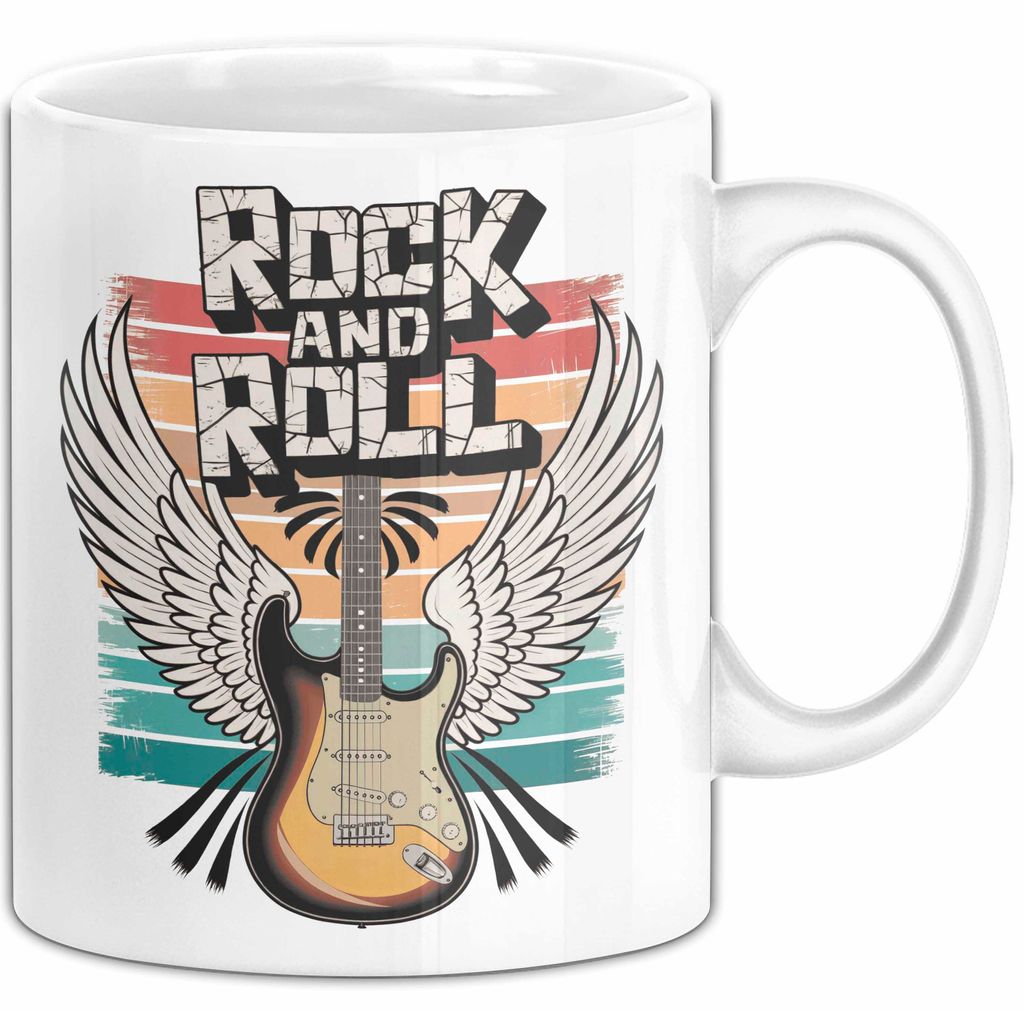 Gitarre Musikliebhaber Musiker Gitarrist Tasse Geschenk Lustige Geschenkidee Spruch Rock’n’Roll (Weiß)
