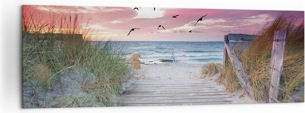 Bild auf Leinwand - Leinwandbild - Einteilig - Strand Sand Vögel - 160x50cm - Wand Bild - Wanddeko - Wandbilder - Leinwanddruck - Bilder - Wanddek...