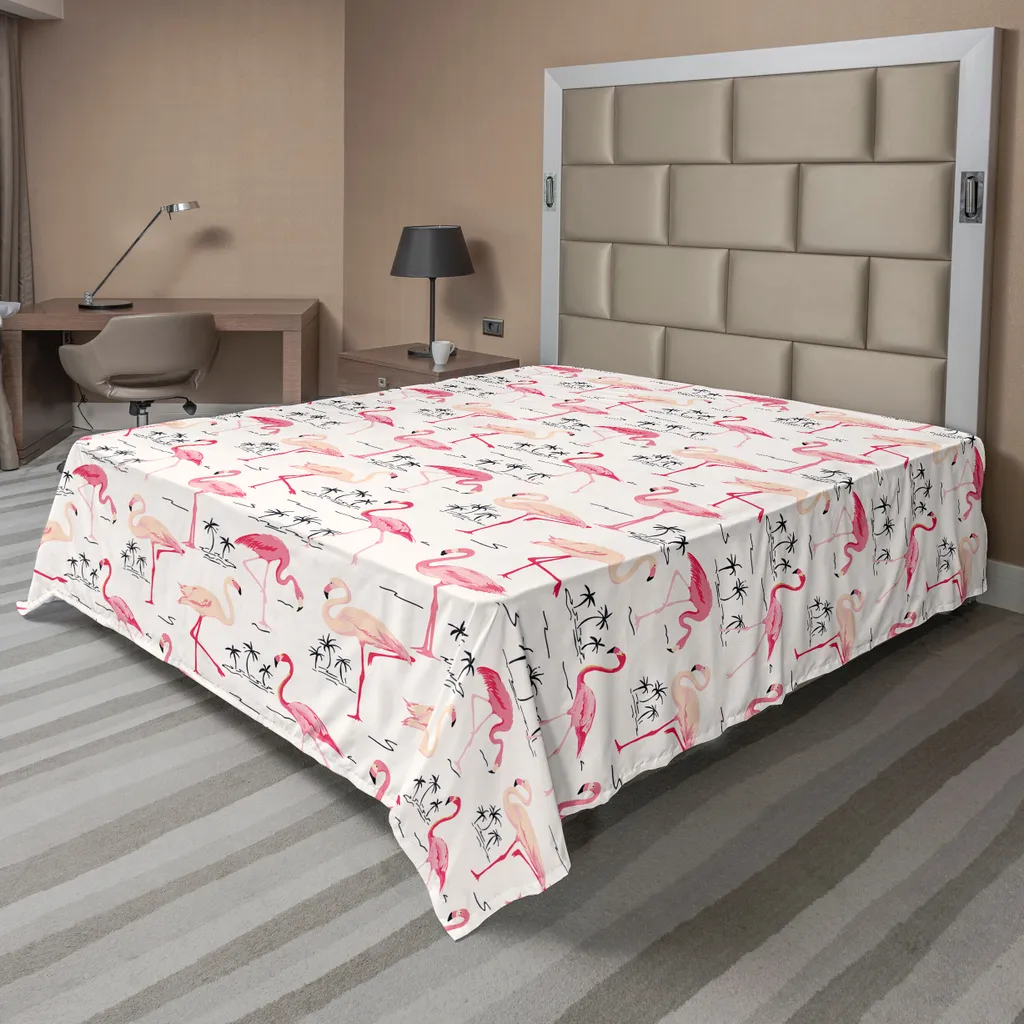ABAKUHAUS Drap Plat Flamingo Vintage Beige Rose - Coton Doux 266x260 cm