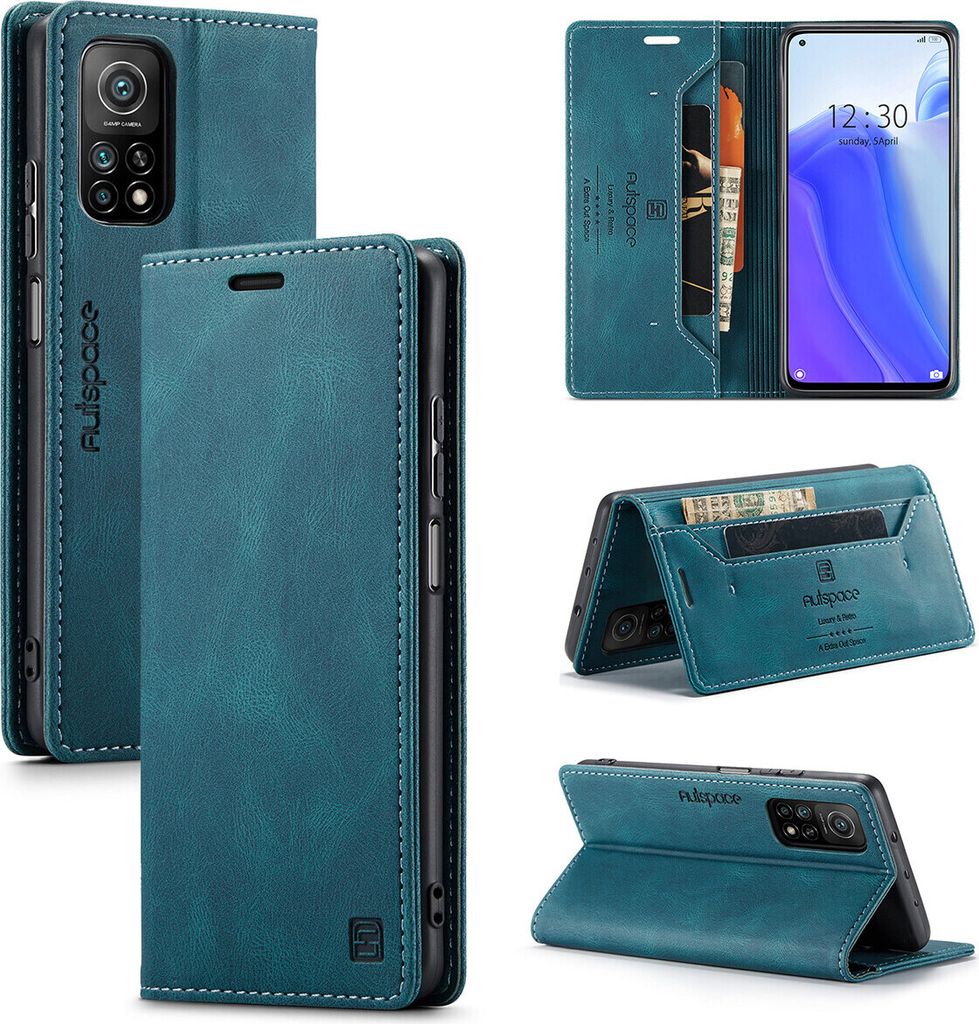 Xiaomi Mi 10T / Mi 10T Pro Brieftasche Hülle, Retro Kunstledertasche Stand Schutzhülle für Xiaomi Mi 10T / Mi 10T Pro Blau