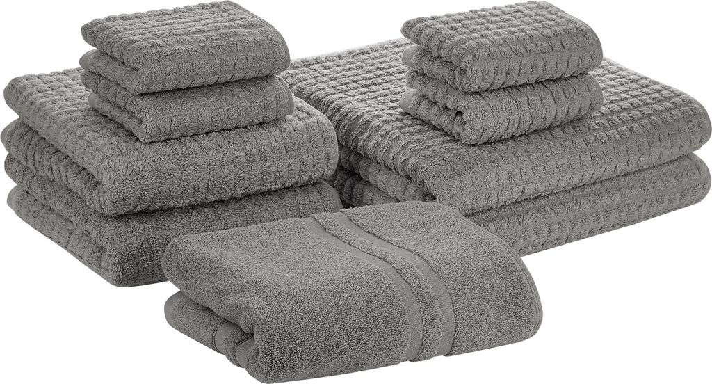 BELIANI Badehandtuch Set mit Badematte 9-teilig Grau Baumwolle Frottee Handtücher in verschiedenen Größen Badteppich Bad Ausstattung Accessories