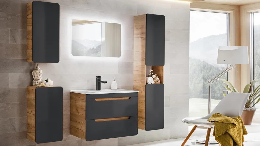 Meuble bas de salle de bain 80 cm décor Chêne Artisan et Gris Anthracite - 2