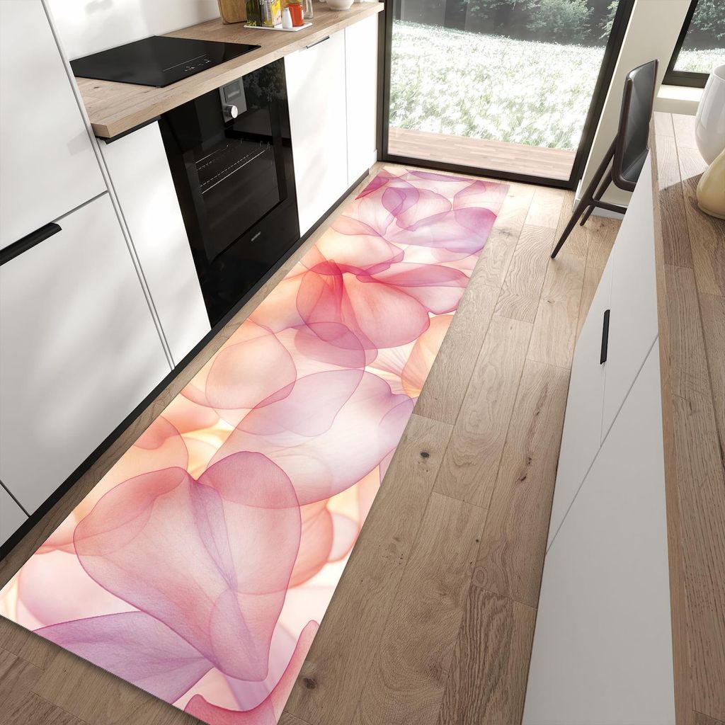 Küchenteppich 80x300cm rutschfest & abwischbar PVC Läufer - Zarte Blütenblätter