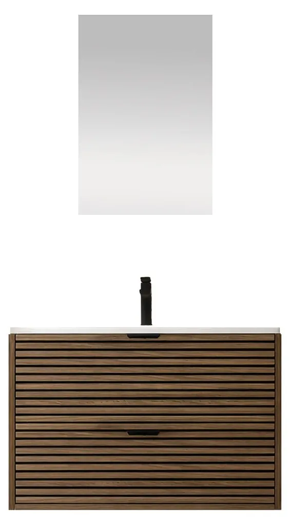 Ensemble Meuble de Salle de Bain Design Bois Noir 80cm 2 Tiroirs MALO