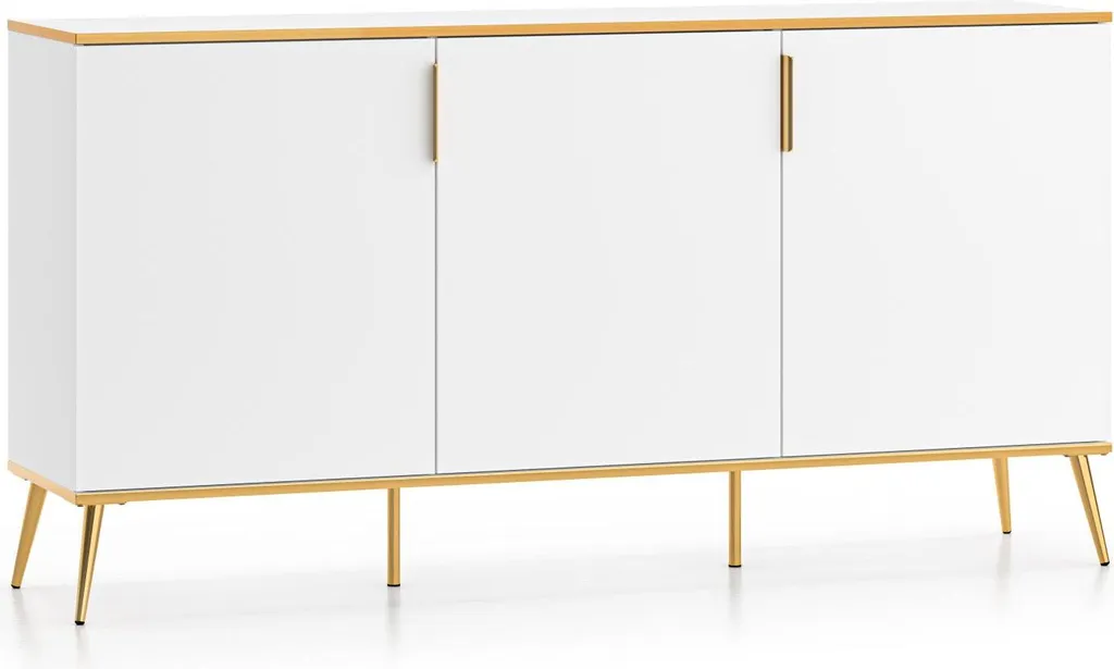 Grand Buffet Enfilade Blanc 170cm Viterbo - Bahut Moderne Finition Dorée