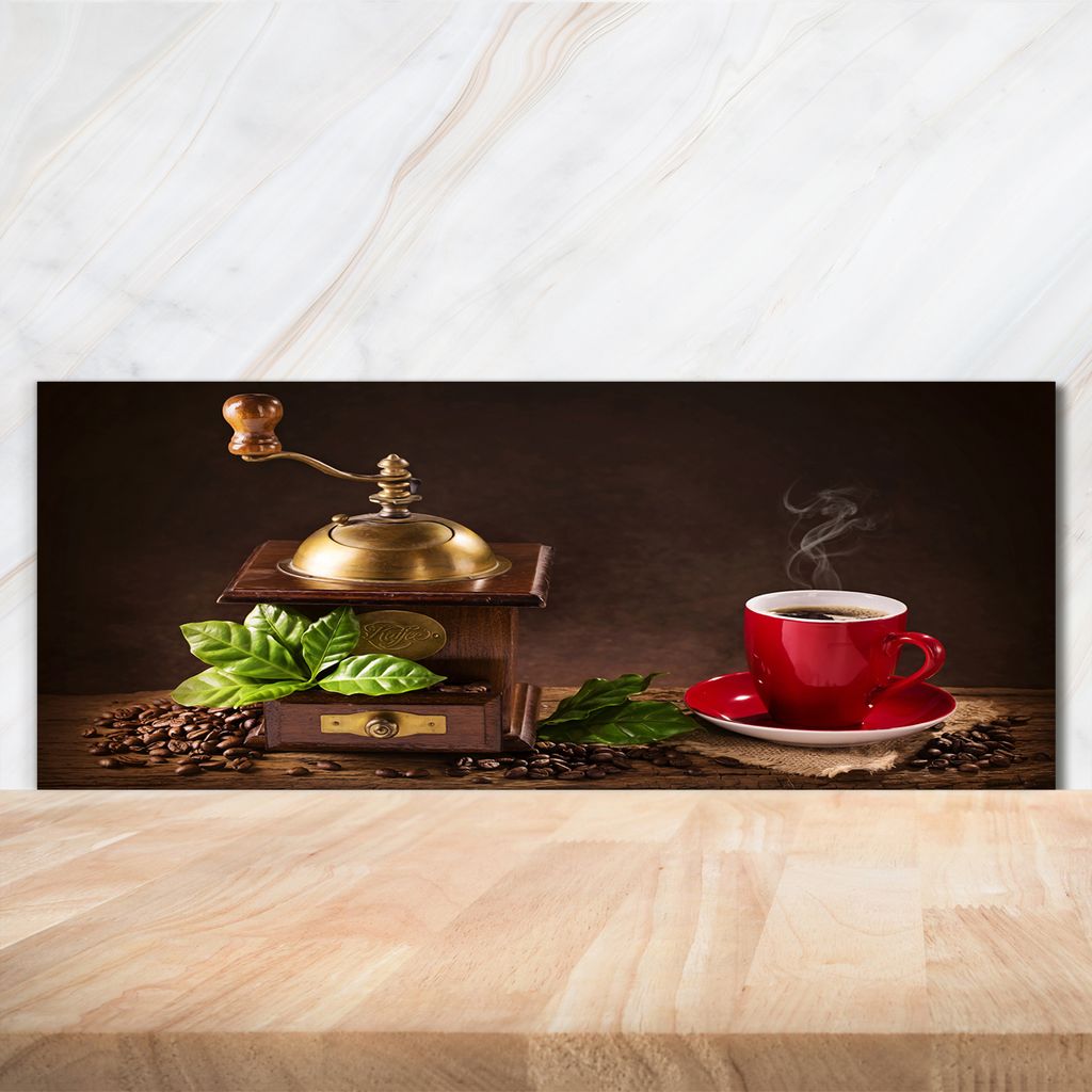Tulup Küchenrückwand Spritzschutz aus Glas -125x50 -Spritzschutz auf gehärtetes Glas Deko Essen & Getränke Kaffee Mühle