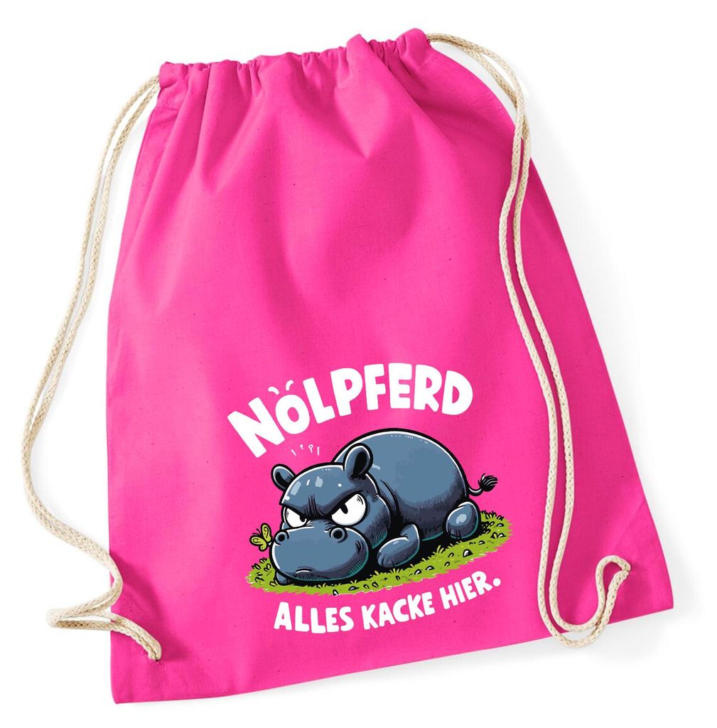 Huuraa Turnbeutel Nölpferd, alles kacke Nilpferd 12 Liter Fuchsia Baumwolle Rucksack Geschenkidee