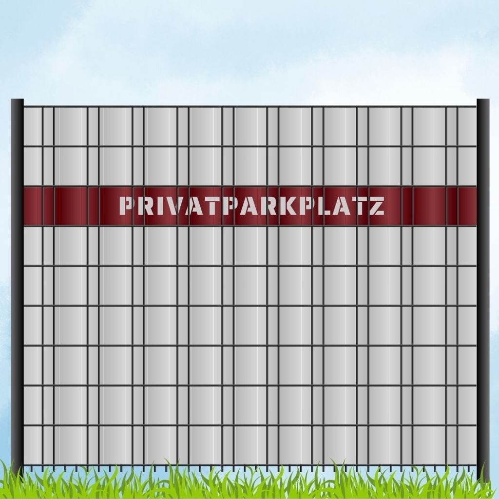 zaun|zu Sichtschutzstreifen mit Laser Beschriftung "PRIVATPARKPLATZ" Doppelstab Bordeauxrot 2,55m