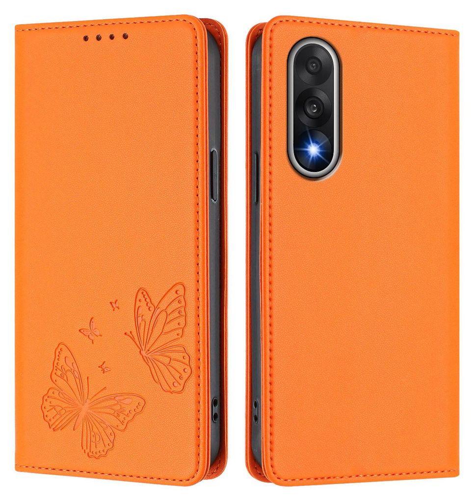 Lederhülle für OnePlus Nord 5 / Ace 5 Ultra, Schmetterling Prägung Leder Brieftasche Schutzhülle mit Ständer Orange
