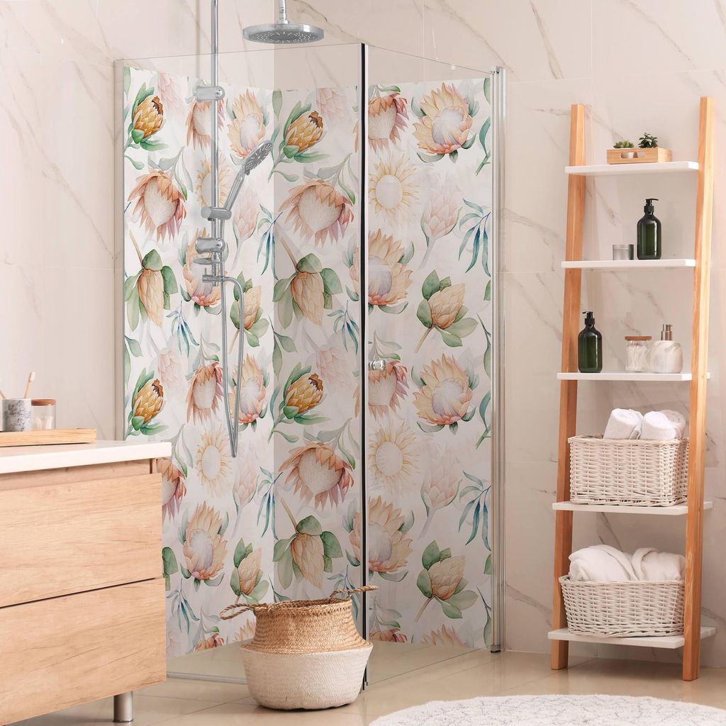 Duschrückwand mit Motiv selbstklebend - 0.61 mm Wandpaneel wasserfest Sonnenblume gelb Aquarell Badrückwand fugenlos Premium matt 80x210 cm
