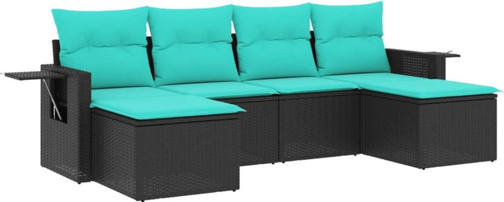 vidaXL 6-teiliges Gartensofa-Set mit Kissen, schwarzes Polyrattan