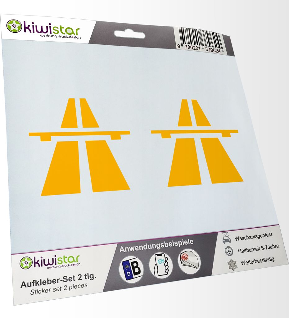 Kiwistar - 2x Kennzeichenaufkleber - gelb - 21 mm Autobahn - Fahrstreifen - Fahrbahn - Autoaufkleber - Aufkleber für Auto, Laptop, Fahrrad, LKW, M...