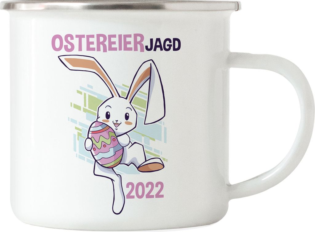 Ostereierjagd 2022 Emaille Tasse Osterhase Osterei Ostergeschenk Ostern