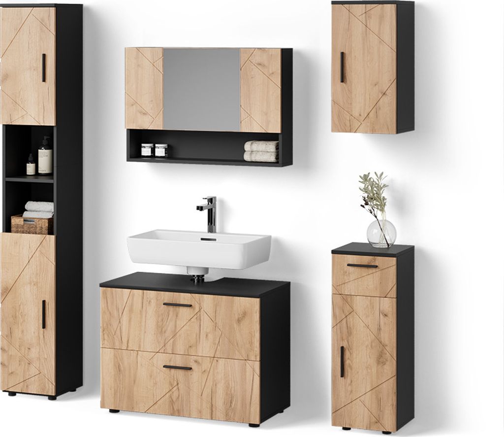 Badmöbel-Set Livinity Ronco Goldkraft Eiche/Anthrazit 5 Teile, Model 52739