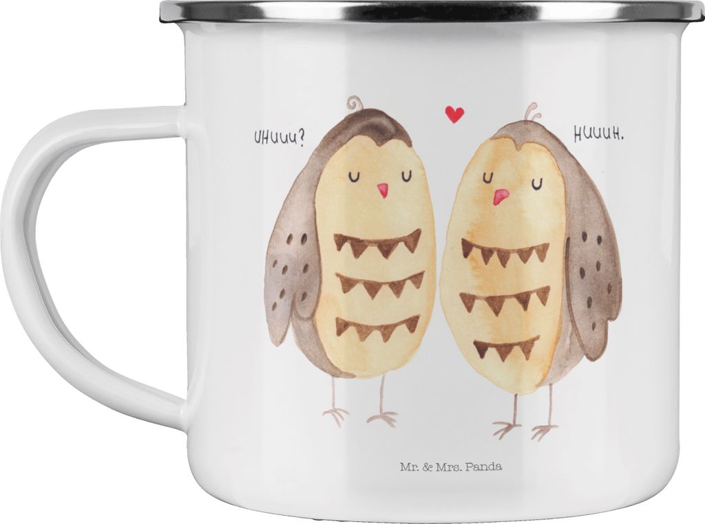 Mr. & Mrs. Panda Emaille Tasse Eulen Liebe - Weiß - Geschenk, Eule, Teetasse, becher, glücklich, Hochzeit Spruch, Haferl, Pott, Romantisch