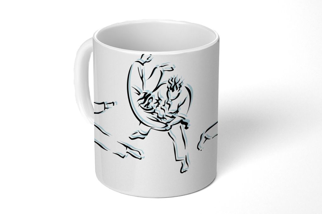 KitchenYeah Tasse Kaffeetasse Kaffeebecher 350 ml Eine Illustration von drei verschiedenen Situationen im Judo Teetasse - Fototasse - Becher - Ke...