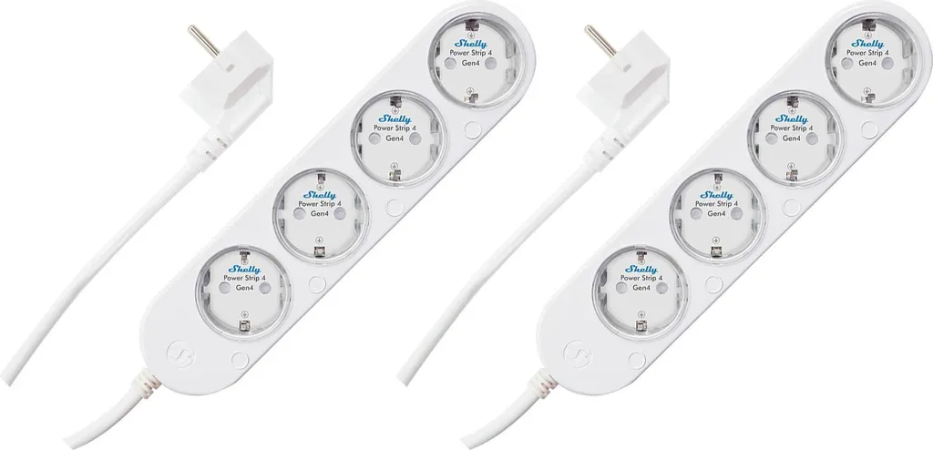 SHELLY Power Strip 4 Gen4, ciabatta elettrica a 4 prese, bianca, WiFi, Bluetooth, Zigbee, Matter, Apple HomeKit, Alexa, 2 pezzi