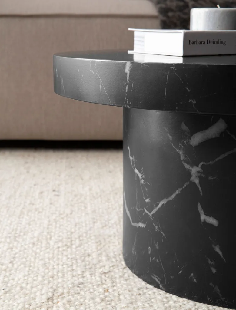 Table Basse Effet Marbre Noir 60cm Structure Champignon Design Unique