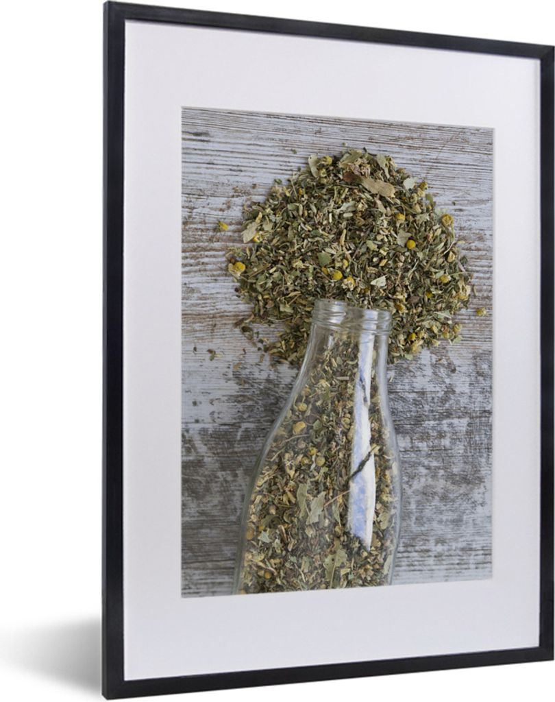 MuchoWow MuchoWow Gerahmtes Poster Getrocknete Kräuter in einem Glas 30x40 cm - Poster mit zchwarzem Bilderrahmen - Wandposter Schlafzimmer