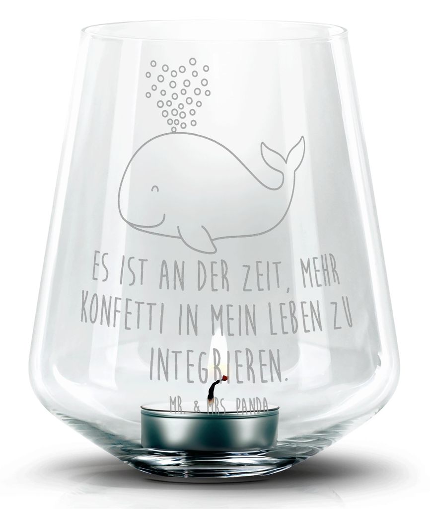 Mr. & Mrs. Panda Laterne Wal Konfetti - Transparent - Geschenk, Diät, Kerzenhalter Glas, Windlicht, gravur, Geburtstag, Trennung, Abnehmen, Meer