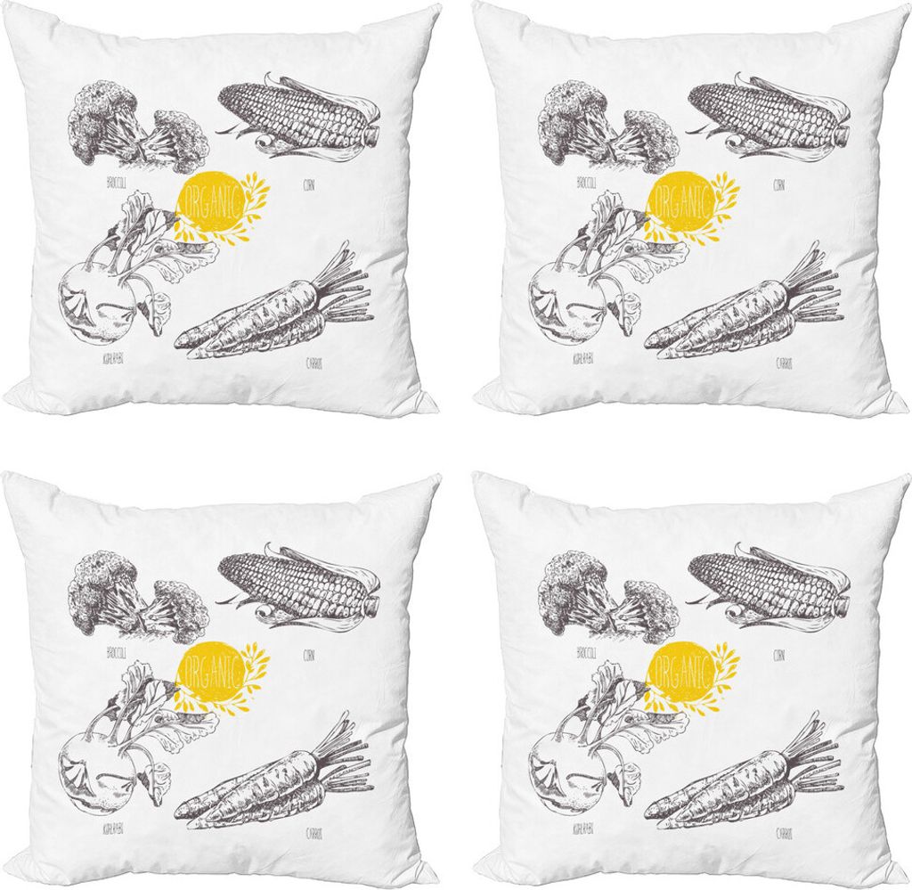 ABAKUHAUS Gemüse Kunst Kissenbezug Set (4 Stück), Bio-Bauernhof, Moderner Doppelseitiger Digitaldruck, 60 cm x 60 cm, Erde Gelb Dunkelgrau