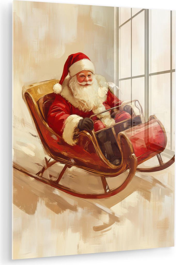 MuchoWow Glasbilder - Bilder auf Wandbild - Foto auf Glas Weihnachten - Schlitten - Weihnachtsmann 30x40 cm Wanddekoration aus Glas - Acrylglasbild...