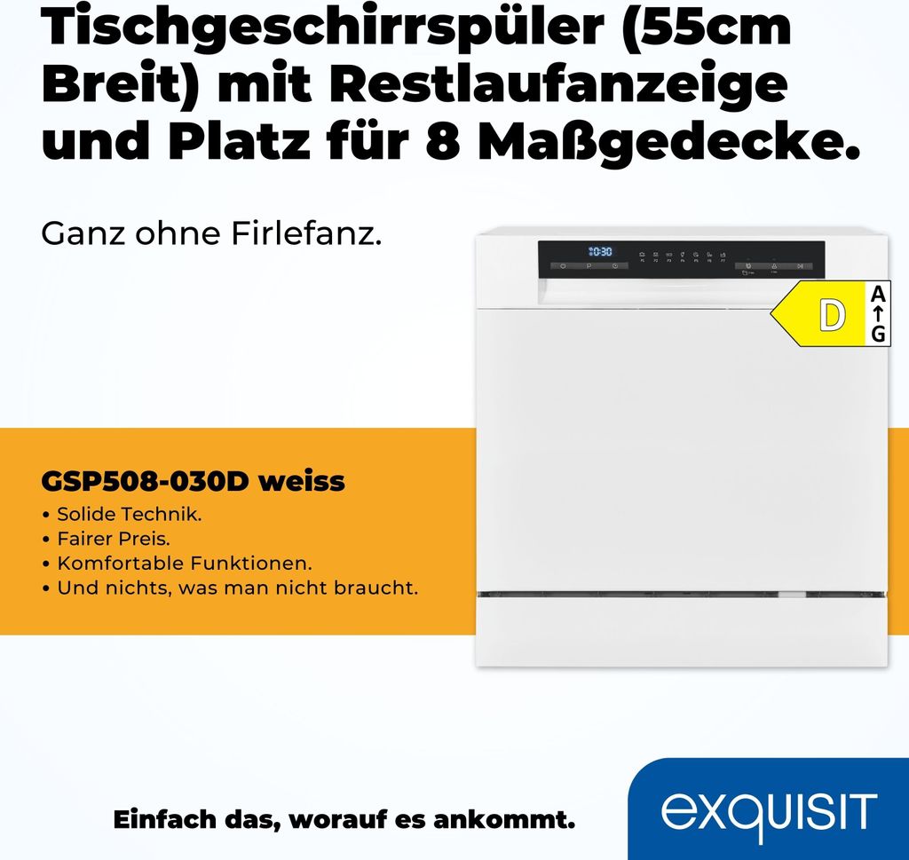 Exquisit Geschirrspüler GSP508-030D weiss | Spülmaschine 55 Produktbild 2