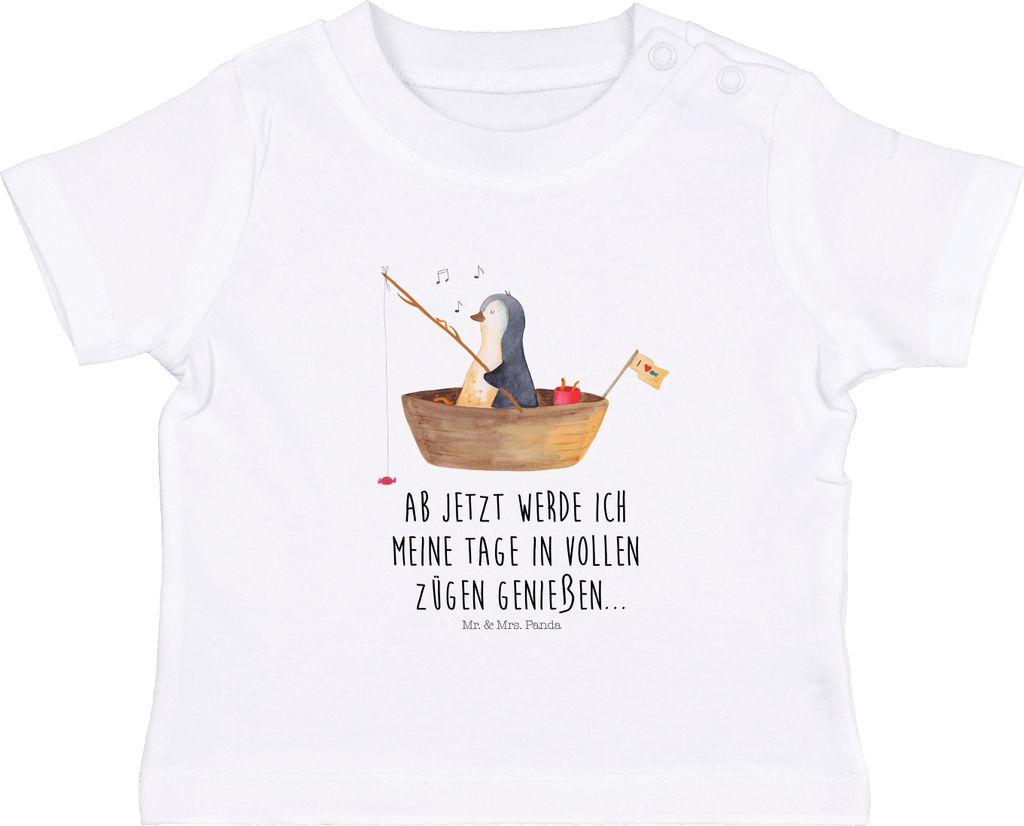 Mr. & Mrs. Panda Organic Baby Shirt Pinguin Angelboot 6. - 12. Monat - Weiß - Geschenk, Angeln, Kinder Oberteil, Kleinkind T-Shirt, Scheidung, Opt...