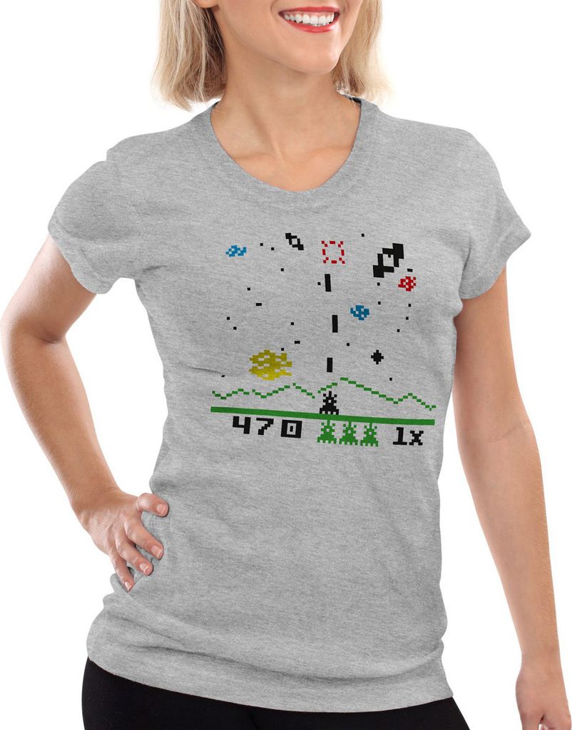 style3 Sheldon Invaders Damen T-Shirt, Farbe:Grau meliert, Größe:XS
