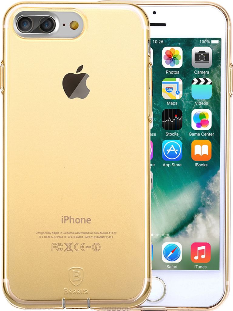 Baseus Edition Super Slim TPU Schutzhülle iPhone 8 Plus / iPhone 7 Plus Silikon Case mit Kamera-/ Staubschutz Gold