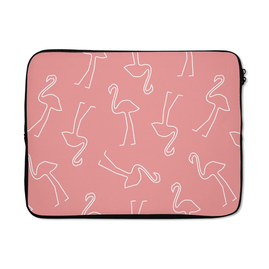 MuchoWow Laptop Hülle 17 Zoll Laptoptasche Flamingo - Linienkunst - Rosa - Muster - Zipper - Schutzabdeckung