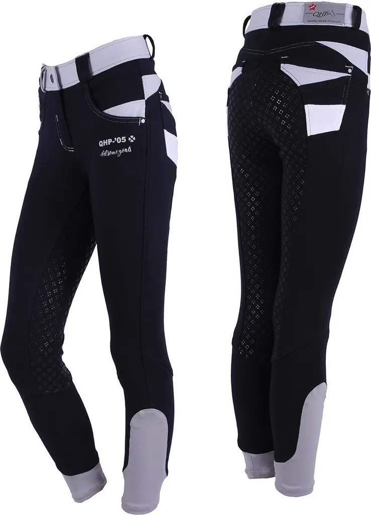 Pantalon équitation anti-glisse QHP Joan Junior Full-Grip Navy 140