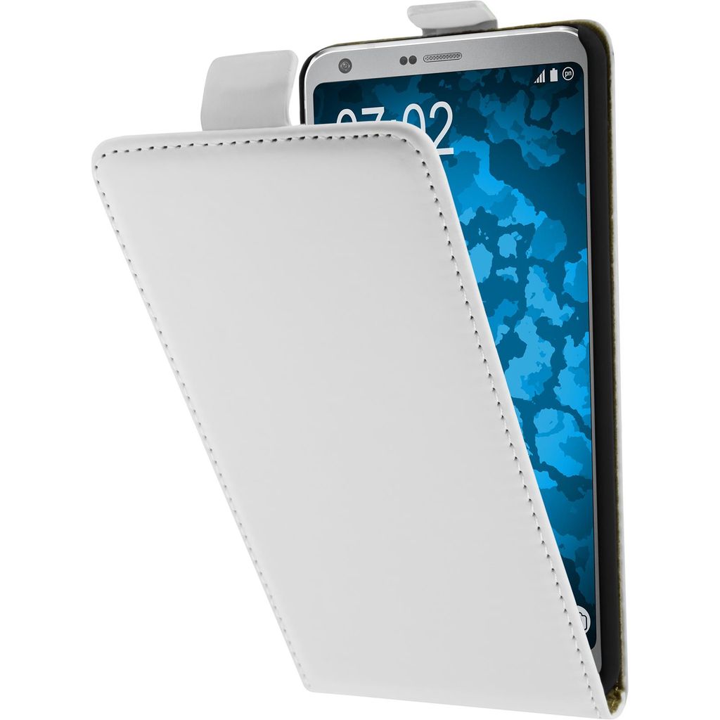 PhoneNatic Kunst-Lederhülle kompatibel mit LG G6 - Flip-Case weiß + 2 Schutzfolien