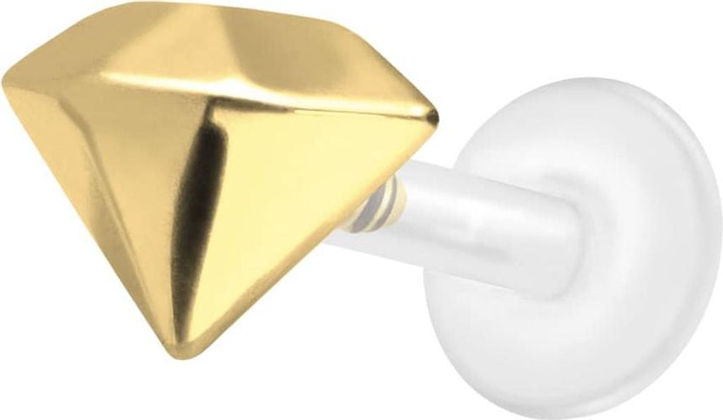 Ohrpiercing, Nasenpiercing PTFE Labret mit Innengewinde + Titan-Aufsatz DIAMANT Gold Stablänge: 7mm | Stabstärke: 1,2mm