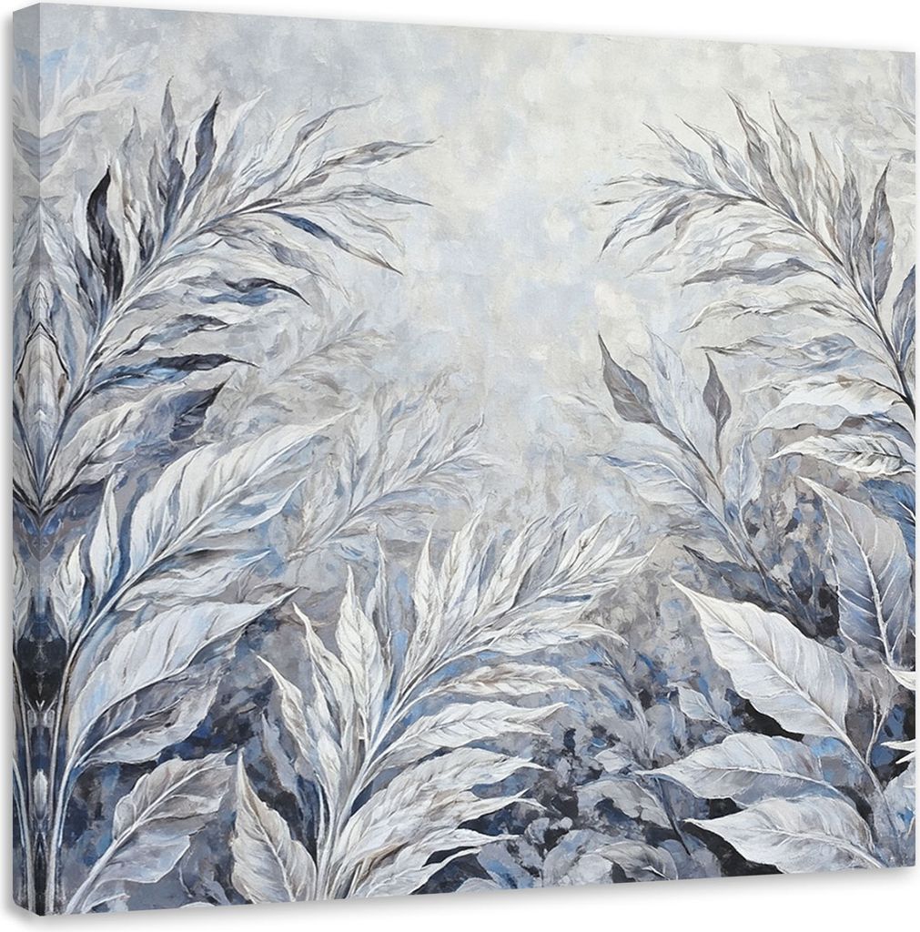 Leinwandbild Blätter Botanische Abstraktion 30x30 Feeby Silber bild für die wand bereit zum aufhängen