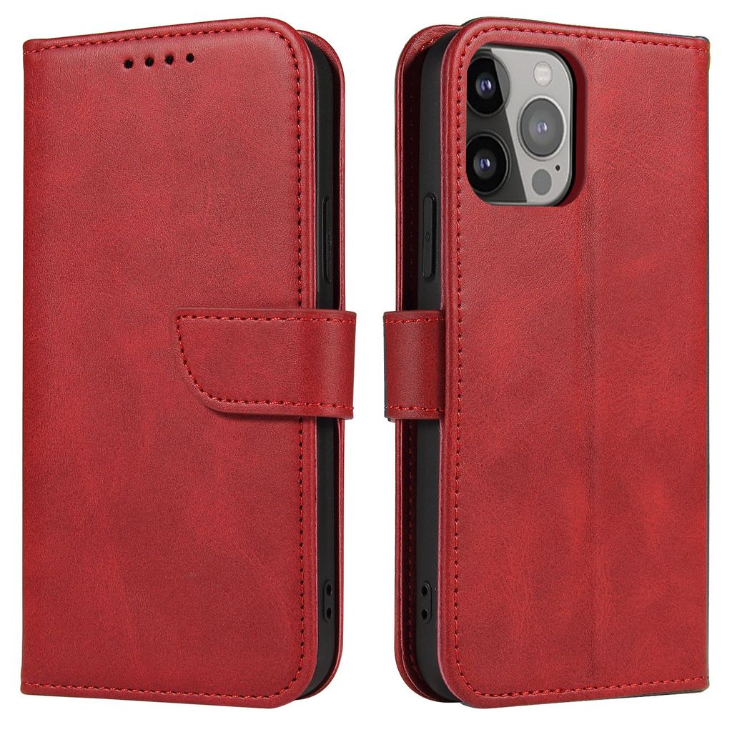 Brieftaschenetui mit Klappe und Ständer für iPhone 15 Pro Max Magnet Case - Rot