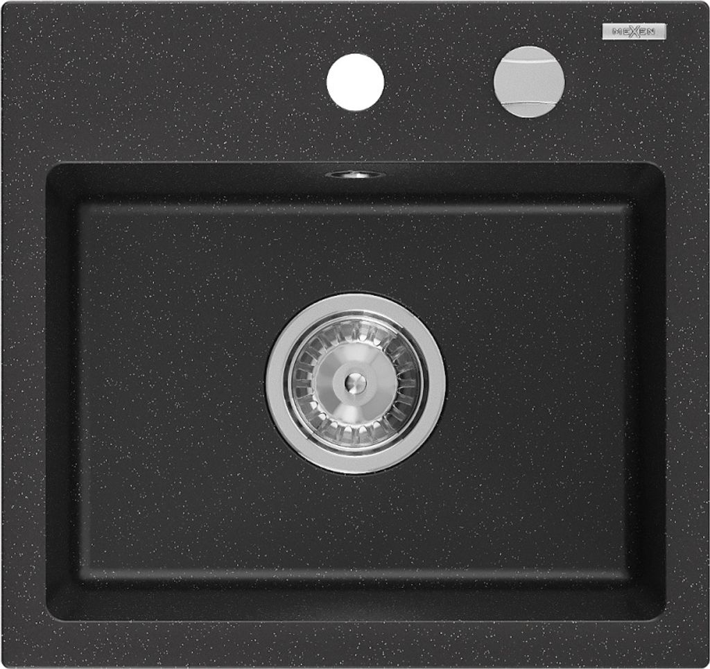 Mexen Milo 1-Becken-Granit-Spüle 435 x 410 mm, Schwarz/Silbermetallic - 6505441000-73