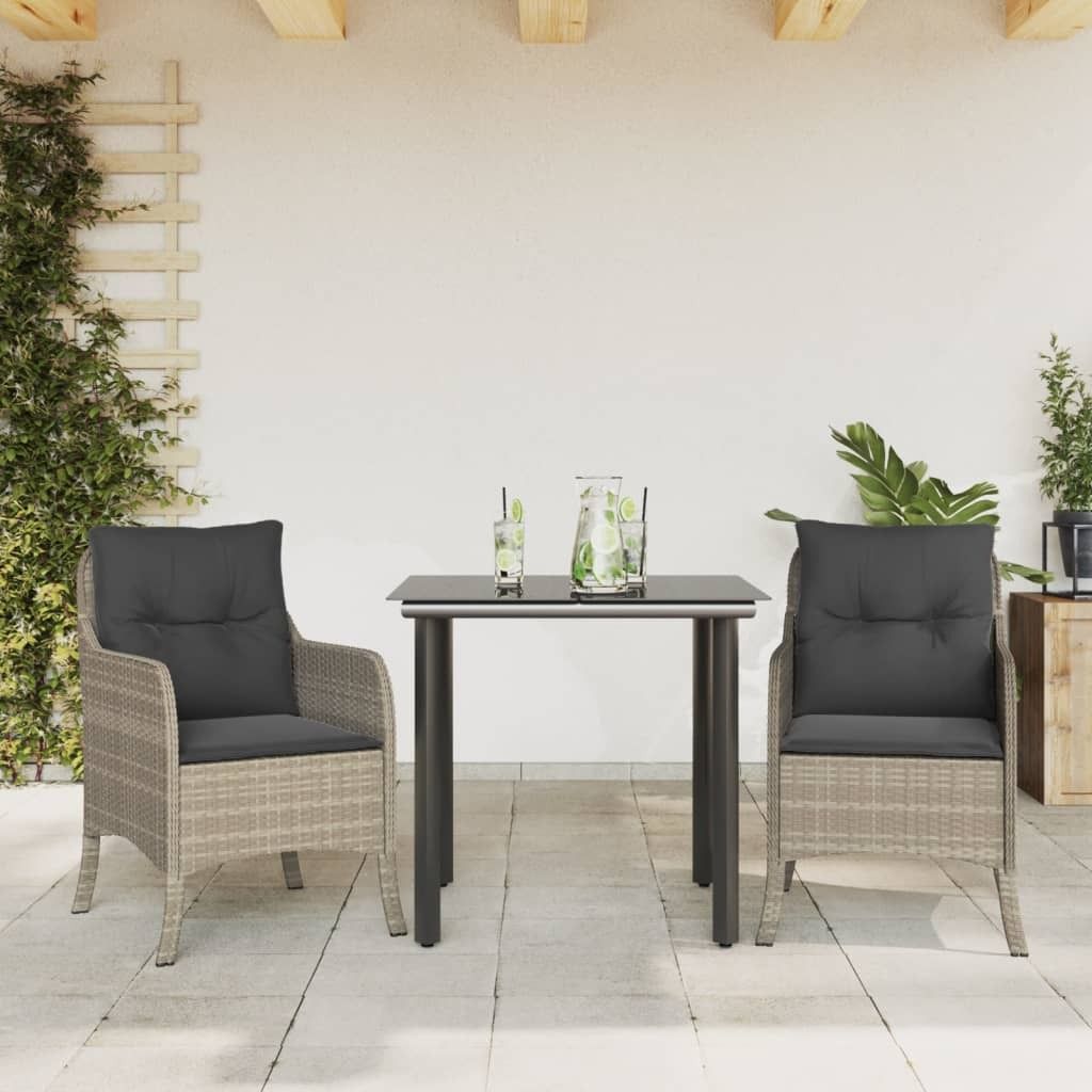 Maison Exclusive - 3-tlg. Garten-Essgruppe mit Kissen Hellgrau Poly Rattan