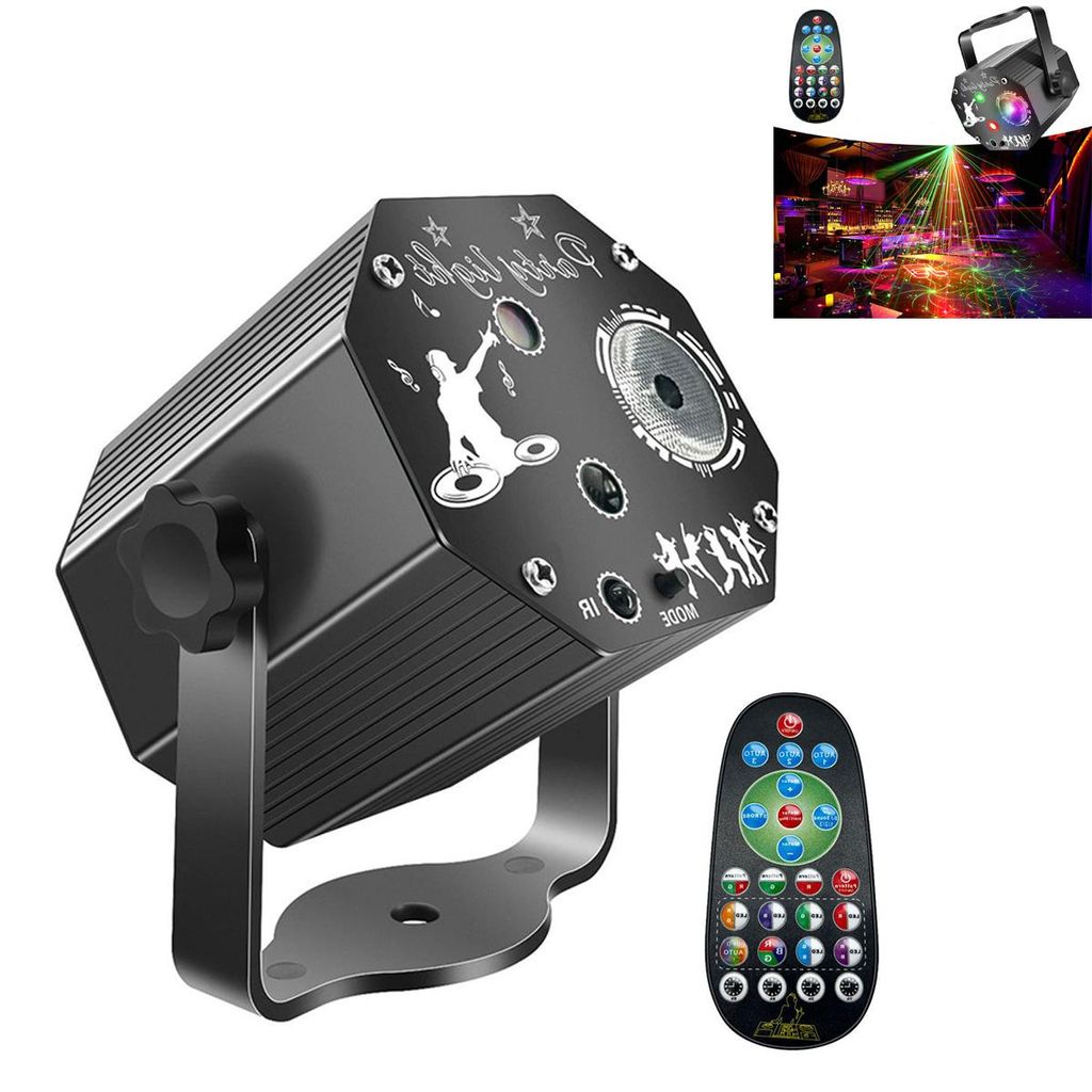 3-in-1 Mini Partylicht, 72 Muster, RGB Disco Licht mit Fernbedienung und Tonsteuerung, RGB-Strobe,für Parties, Geburtstage, Bühnen usw