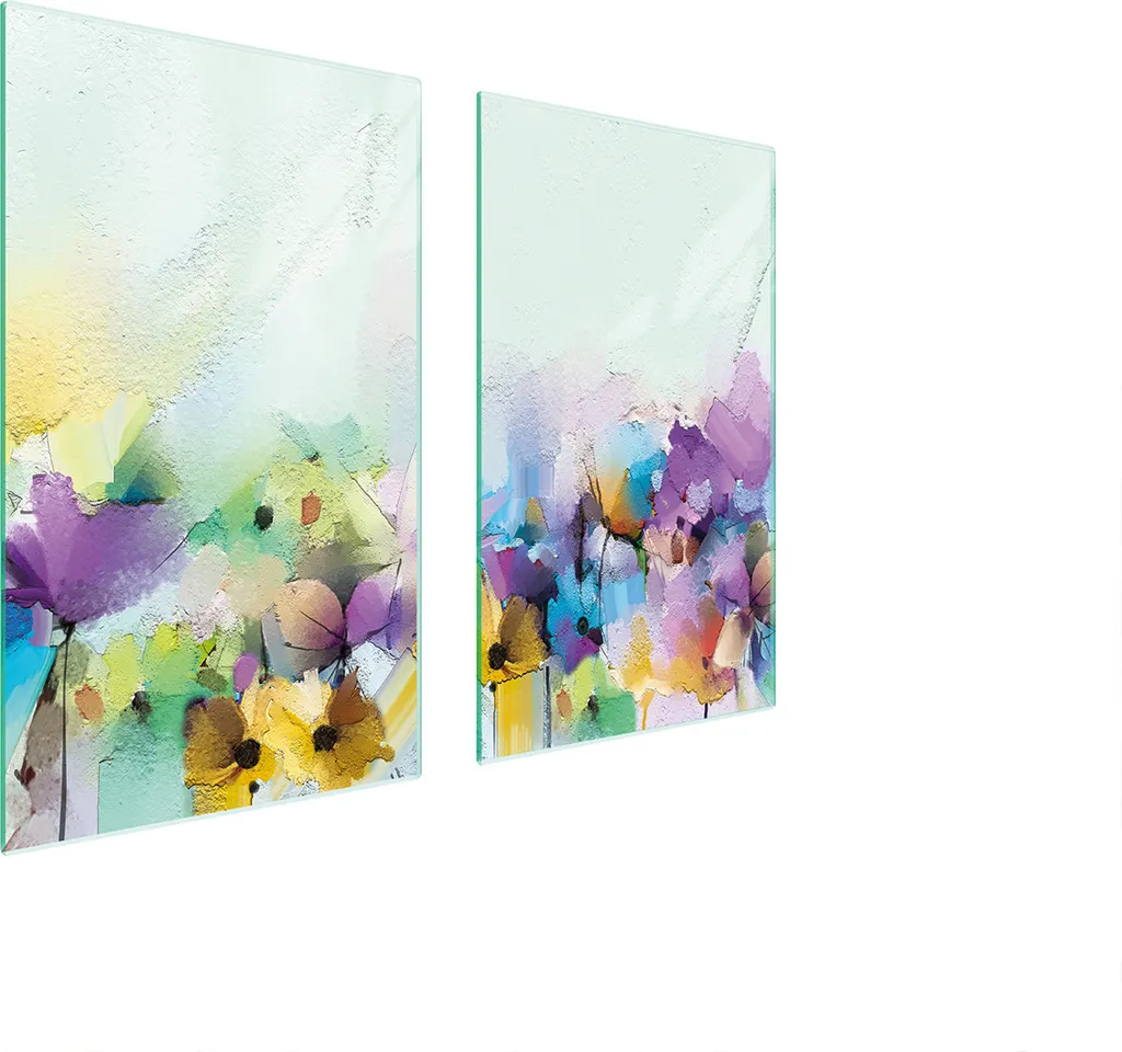 Offerta Copri Fornelli 2 Pezzi 75x52 - Vetro Temperato Tagliere Fiori
