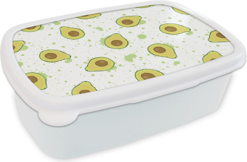 KitchenYeah Lunchbox Brotzeit Brotdose 17x11 cm Avocado - Muster - Grün Kinder Brotzeitdose - Lunch Box - Kinder - Sandwich-Box - Schulbox - Lun...