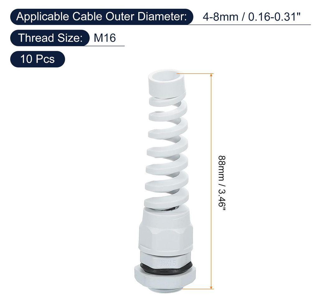 10 Stš¹ck Wasserdichte Kabelverschraubung, M16 Nylon Kabeldurchfš¹hrung Spiralfeder Kabelgelenk mit Dichtung fš¹r 4-8mm Drahtgewinde Kabelbef...
