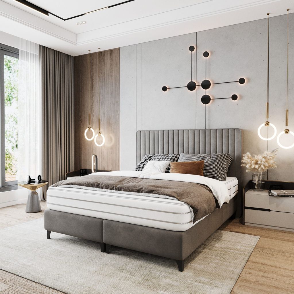 Boxspringbett VIENAPLUS mit Taschenfederkernmatratze Doppelbett Polsterbett Modern Schlafzimmerbett mit schwarzen Beinen Schlafzimmer (Acept 24, 14...
