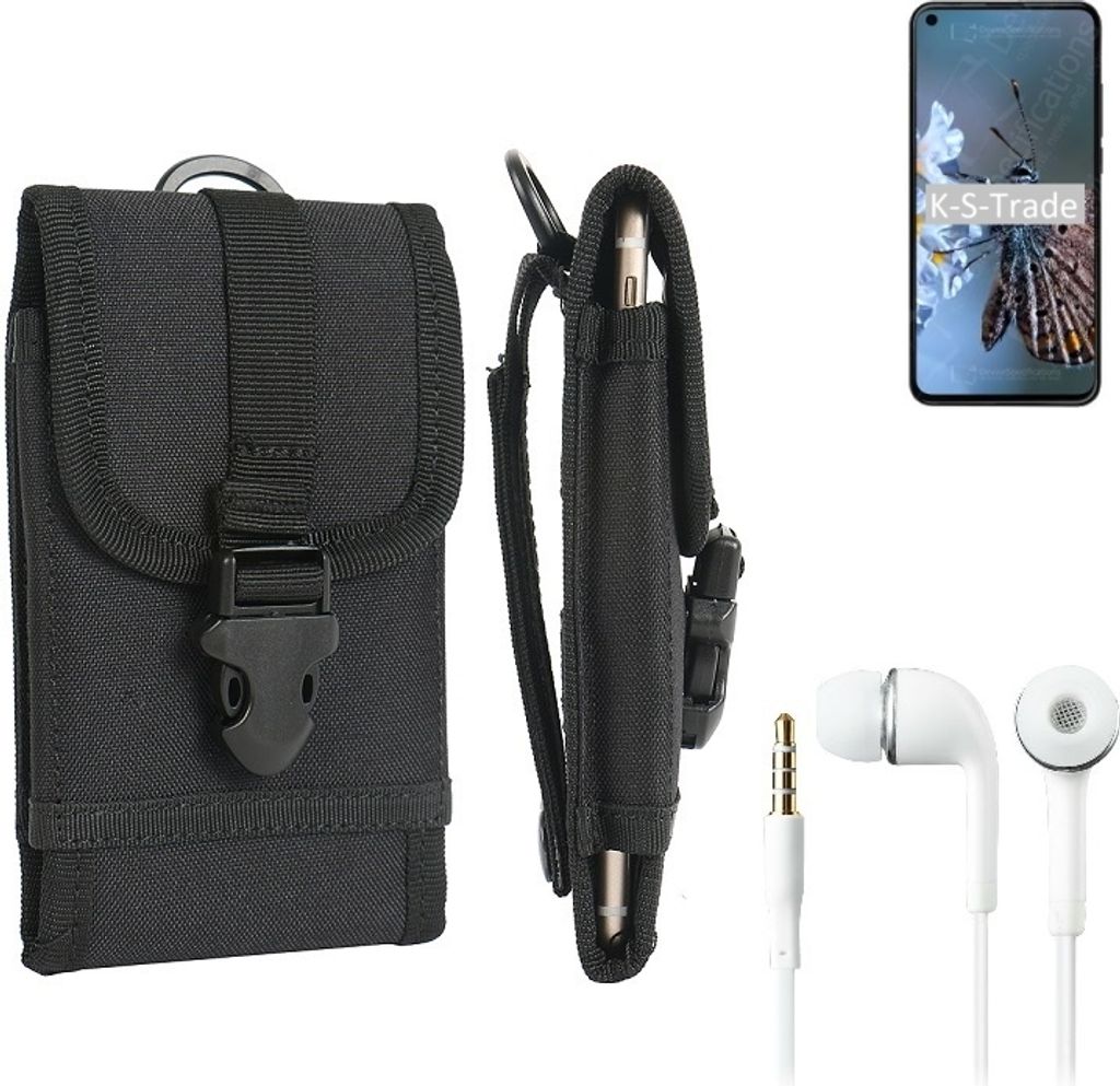 K-S-Trade Holster Schutz Hülle kompatibel mit HTC Desire 20 Pro Gürteltasche Handy Hülle Tasche outdoor Seitentasche schwarz 1x + Kopfhörer