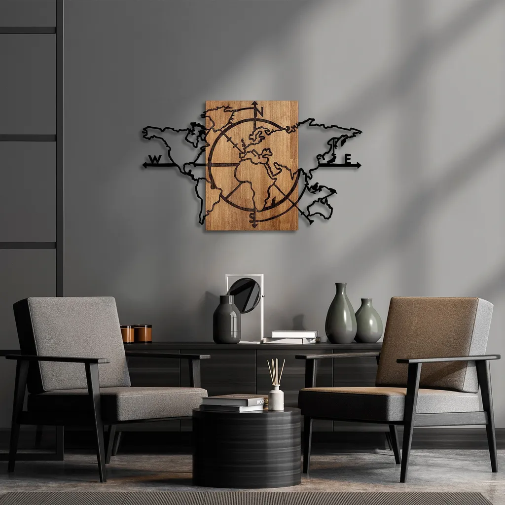 Habiller un Mur Vide : Mappemonde Métal Noir Wallity Largeur 118 cm - 2