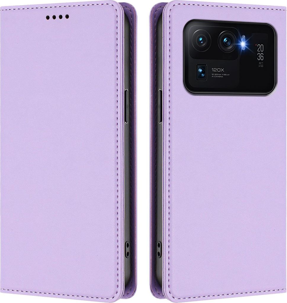 Handyhülle für Xiaomi Mi 11 Ultra, Kunstleder Klapphülle Stoßfeste Magnetische Hülle mit Ständer Violett
