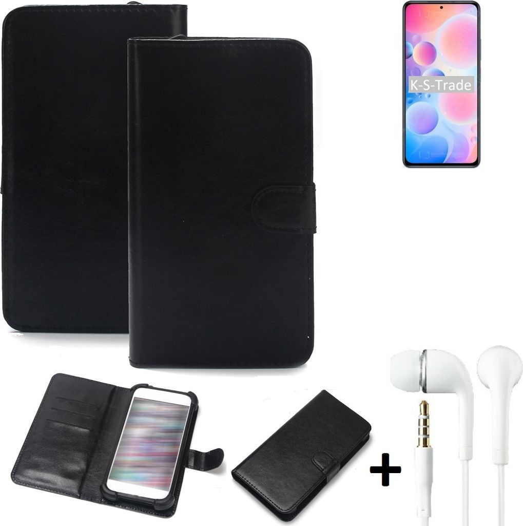 K-S-Trade Wallet Case Handyhülle kompatibel mit UMIDIGI A9 Max Schutzhülle Flip cover Flipstyle Tasche Hülle Flipcover Slim Bumper schwarz + in ear