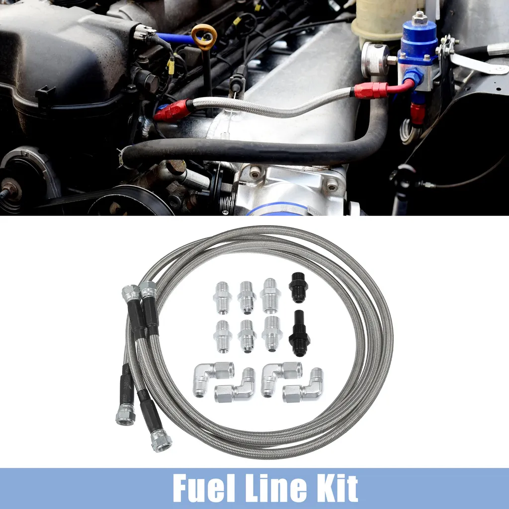 Tuyau de Carburant Tressé Inox AN6 Kit Complet Argent et Noir Universel