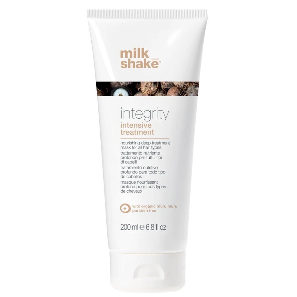 A white tube of Milk Shake Integrity Intensive Treatment hair mask.